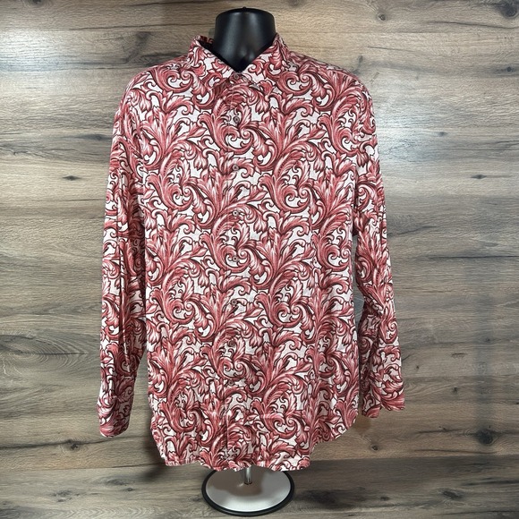 Robert Graham Shirt Mens 2XL Ornate Baroque Long Sleeve Button Up Red